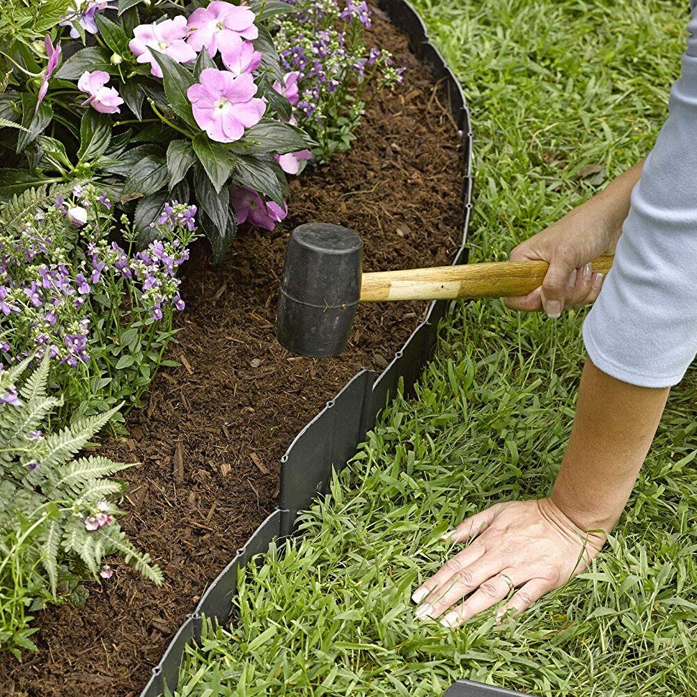 20Pcs 5.3*6.1" Black Garden Fence Edging Cobbled Stone Effect Plastic Lawn Edging Plant Border Decorations Flower Bed Border