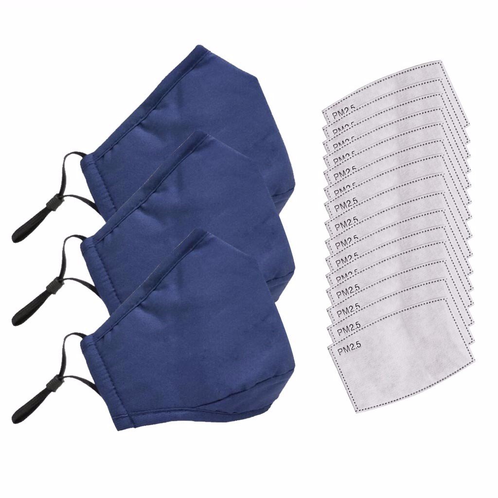 3pcs Cotton Mask Anti Dust Protection with 15pcs Pm2.5 Activated Carbon Filters Fabric Mouth Face