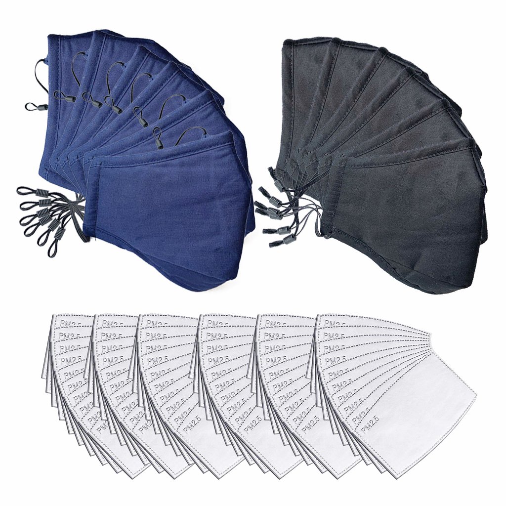 Family Pack - Washable Cotton Face Mask Bundled With PM2.5 Activated Carbon Filters